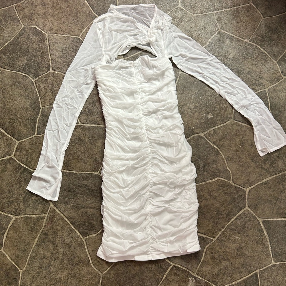 Elegant White Ruched Dress
